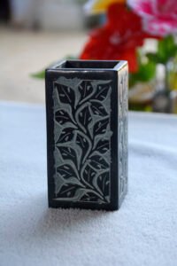 Carved Black Marble Pen Stand